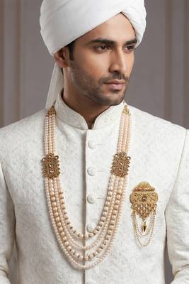   groom sherwani necklace moti mala layered for wedding | groom mala with brooch set 6