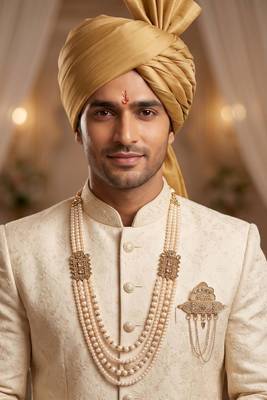   groom sherwani necklace moti mala layered for wedding | groom mala with brooch set 6