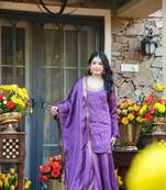 Women's Beautiful Embroidery Work Silk Crepe Fabric Straight Kurta Palazzo and Dupatta Set