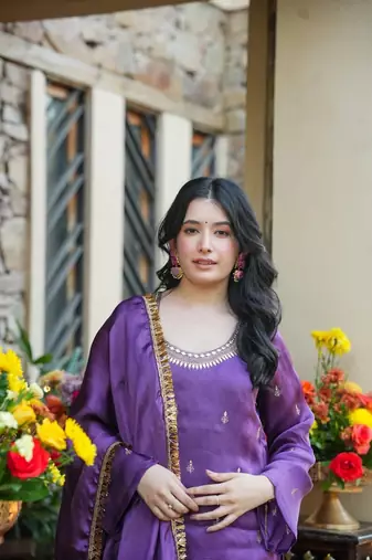 Women's Beautiful Embroidery Work Silk Crepe Fabric Straight Kurta Palazzo and Dupatta Set