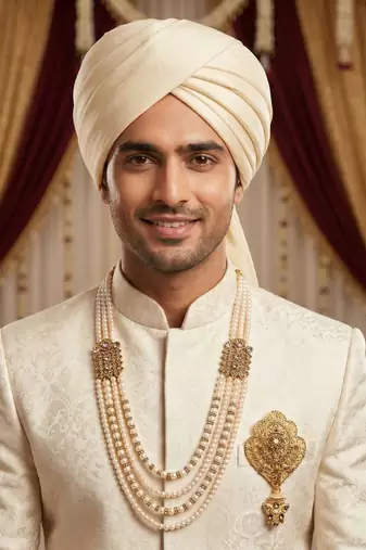   groom sherwani necklace moti mala layered for wedding | groom mala with brooch set