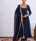 Navy blue scallop border anarkali kurta set for women