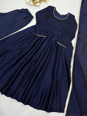 Navy blue scallop border anarkali kurta set for women 4