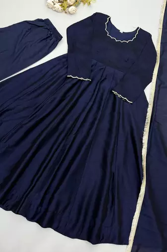 Navy blue scallop border anarkali kurta set for women