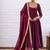 Wine solid silk blend anarkali suit with pants and dupatta