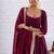 Wine solid silk blend anarkali suit with pants and dupatta
