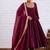 Wine solid silk blend anarkali suit with pants and dupatta