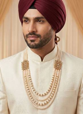   pearl beads dulha groom sherwani mala for   for wedding | layered mala | perfect for groom 5