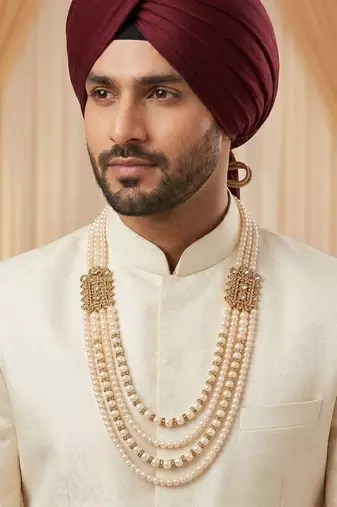   pearl beads dulha groom sherwani mala for   for wedding | layered mala | perfect for groom