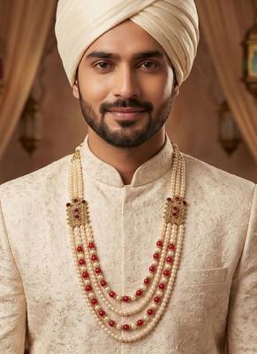   pearl beads dulha groom sherwani mala for   for wedding | layered mala | perfect for groom 5