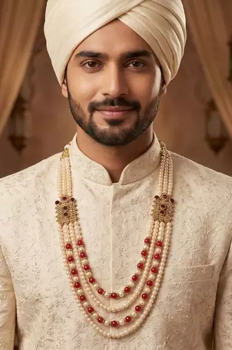  pearl beads dulha groom sherwani mala for   for wedding | layered mala | perfect for groom