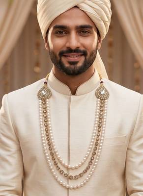   pearl beads dulha groom sherwani mala for   for wedding | layered mala | perfect for groom 5