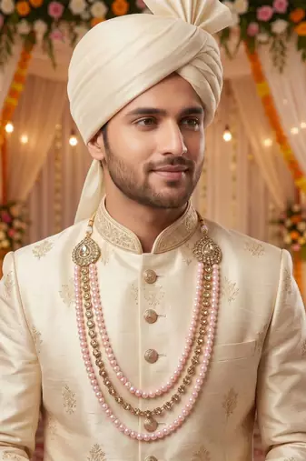   pearl beads dulha groom sherwani mala for   for wedding | layered mala | perfect for groom