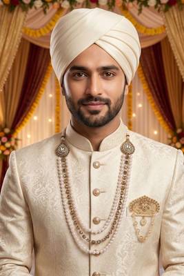   groom sherwani necklace layered moti mala for wedding | groom mala with brooch set 6