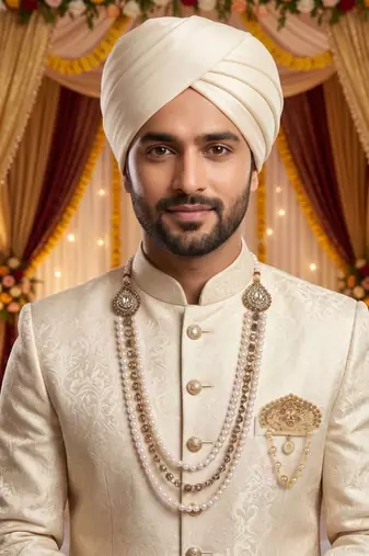   groom sherwani necklace layered moti mala for wedding | groom mala with brooch set