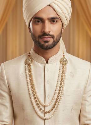   pearl beads dulha groom sherwani mala for   for wedding | layered mala | perfect for groom 5