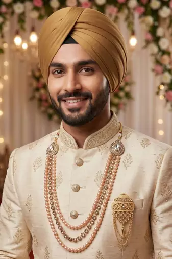   groom sherwani necklace moti mala layered for wedding | groom mala with brooch set