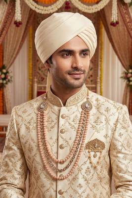   groom sherwani necklace moti mala layered for wedding | groom mala with brooch set 6