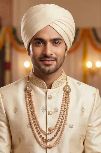   pearl beads dulha groom sherwani mala for   for wedding | layered mala | perfect for groom