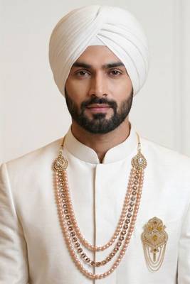   groom sherwani necklace moti mala layered for wedding | groom mala with brooch set 6