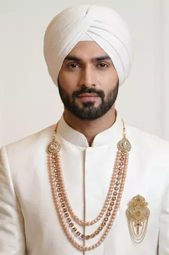   groom sherwani necklace moti mala layered for wedding | groom mala with brooch set