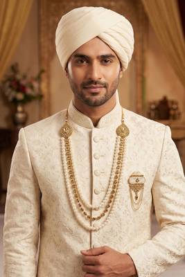   groom sherwani necklace moti mala layered for wedding | groom mala with brooch set 6