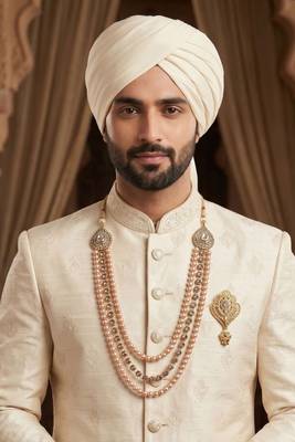   groom sherwani necklace moti mala layered for wedding | groom mala with brooch set 6