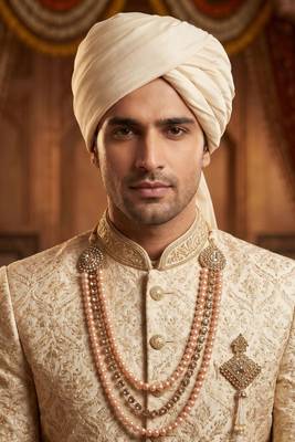   groom sherwani necklace moti mala layered for wedding | groom mala with brooch set 6