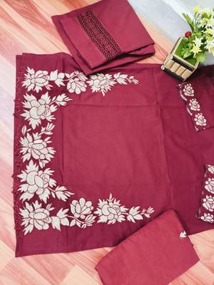 Women Maroon Embroidered Kurta Set with Dupatta 4