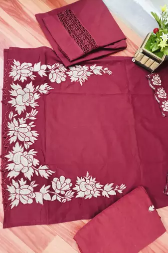 Women Maroon Embroidered Kurta Set with Dupatta