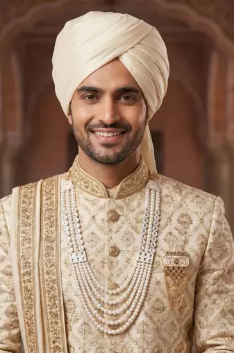 Premium Beaded Groom Mala with Elegant Brooch