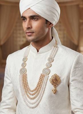Premium Beaded Groom Mala with Elegant Brooch 6