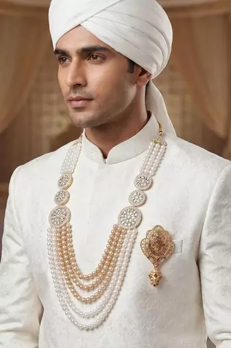 Premium Beaded Groom Mala with Elegant Brooch