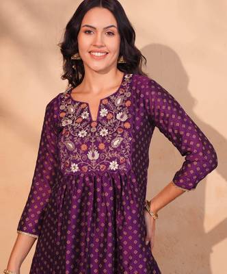 Women's Beautiful Embroidery Work Vichitra Silk Fabric Flared Kurta Pant and Dupatta Set 2