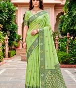 Sangam prints green cotton blend woven work traditional saree
