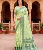 Sangam prints green cotton blend woven work traditional saree
