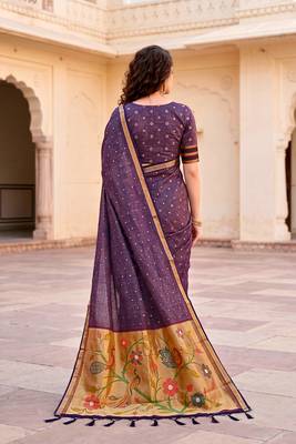 Sangam prints violet cotton blend woven work traditional saree 4