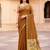 Sangam prints mustard brown cotton blend woven work traditional saree