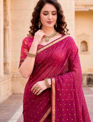 Sangam prints pink cotton blend woven work traditional saree 3