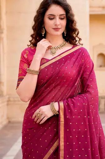 Sangam prints pink cotton blend woven work traditional saree