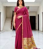 Sangam prints pink cotton blend woven work traditional saree