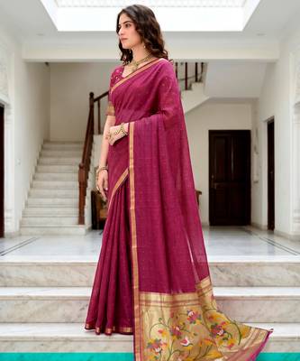 Sangam prints pink cotton blend woven work traditional saree 2