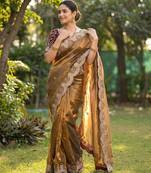 Olive Color embroidery And sequence work Satin Saree