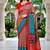 Sangam prints beige teal red cotton blend woven work traditional saree