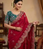 Pink Color embroidery And sequence work Satin Saree