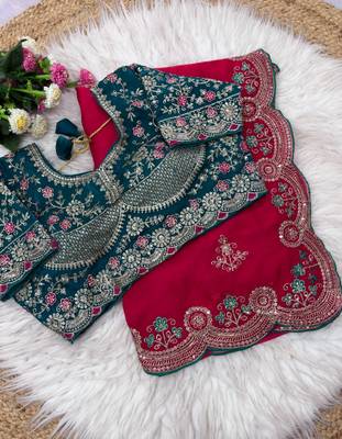Pink Color embroidery And sequence work Satin Saree 3