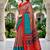 Sangam prints beige teal red cotton blend woven work traditional saree