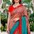 Sangam prints beige teal red cotton blend woven work traditional saree