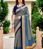 Sangam prints steel grey cotton blend woven work traditional saree
