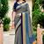 Sangam prints steel grey cotton blend woven work traditional saree